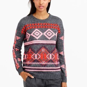 J. Crew abstract fair isle wool mohair grey crew neck knit sweater small S B6163